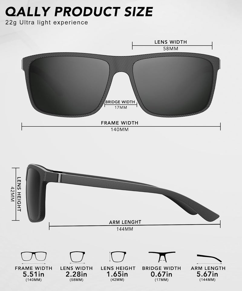 QALLY Store Polarized Sunglasses for Men Rectangular Frame Men's Polarized Sunglasses Sports Sunglasses with UV400 Protection - Image 4